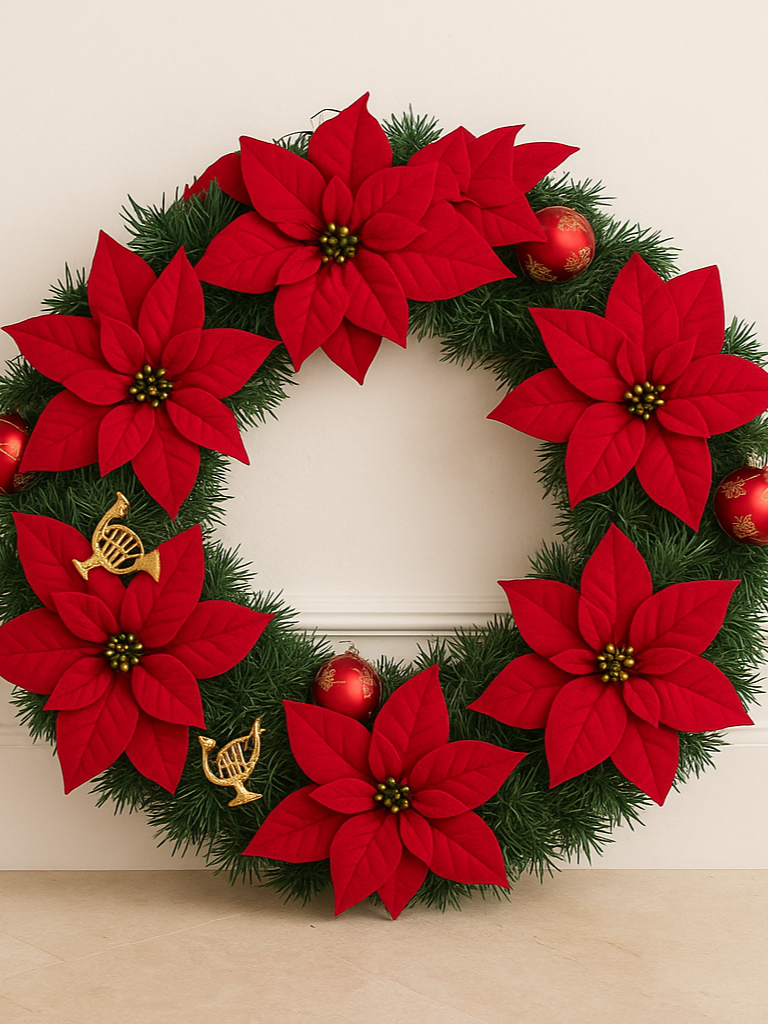 Elegant 60cm Poinsettia Christmas Wreath
