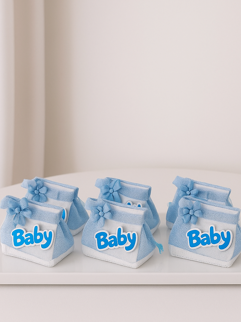Blue Baby Boy Shower Favor Bags with Flower Accent Tray
