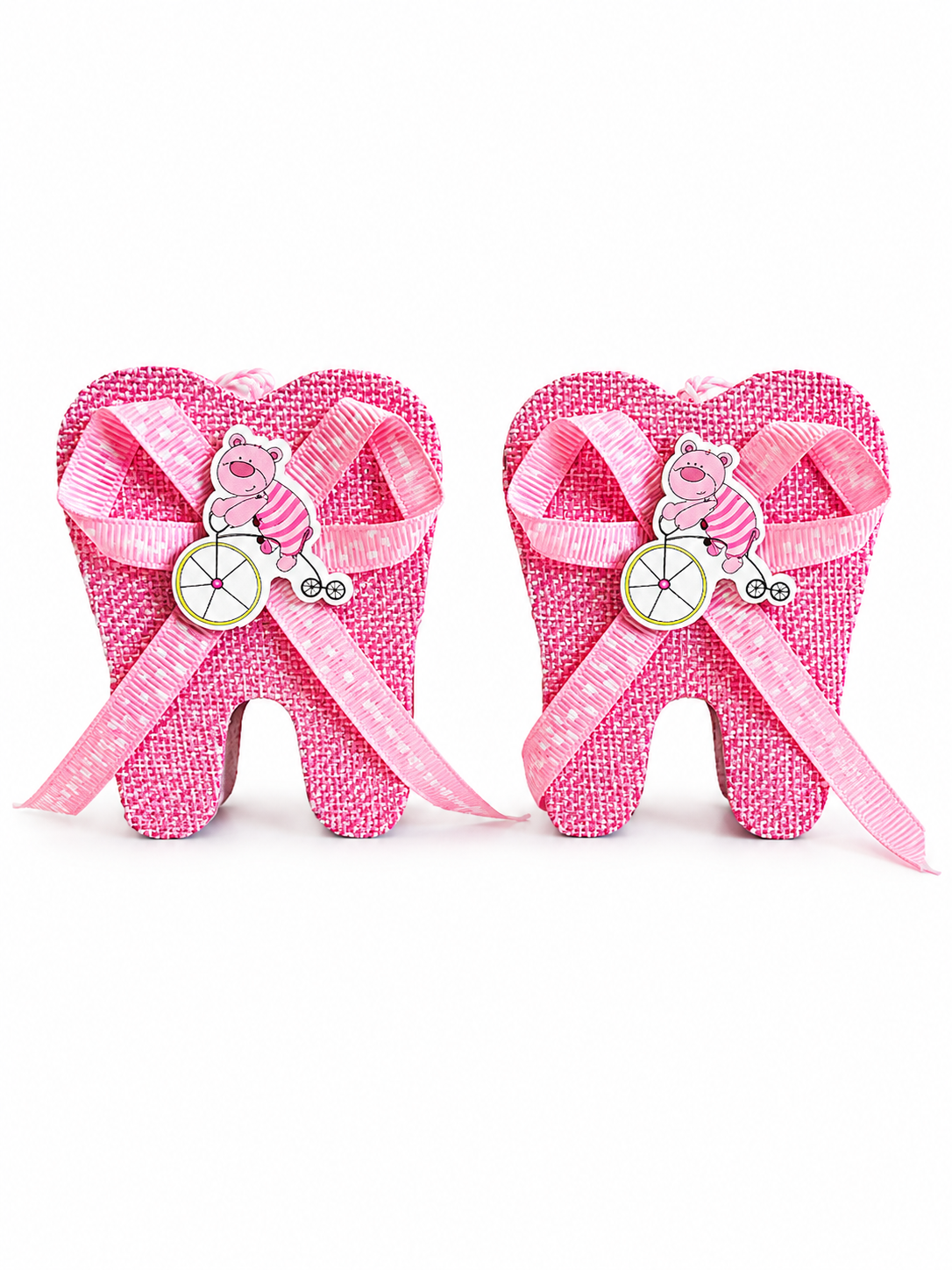 Pink Tooth-Shaped Fabric Favor Holders