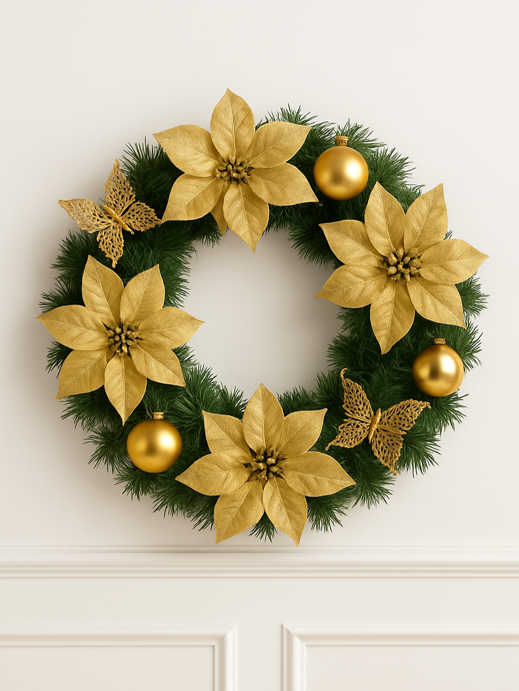 Elegant 60cm Poinsettia Christmas Wreath